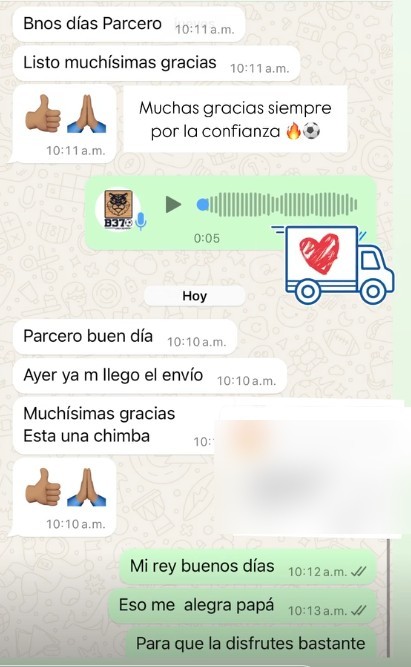 Mensaje de un cliente de B370